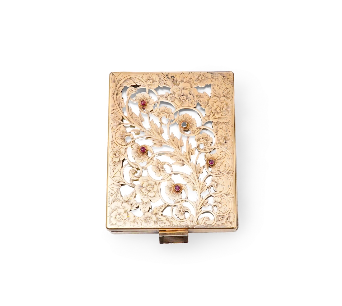 Boucheron, a silver gilt and ruby vanity case, France, 1940s